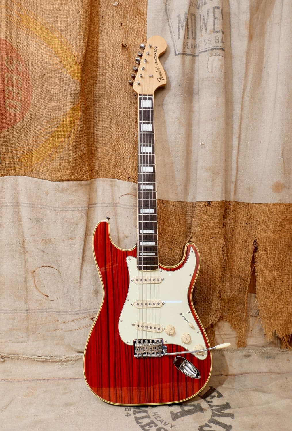 2002 Fender Japan ST68-HO '68 RI Custom Stratocaster Zebra Wood Trans Red CIJ-MIJ