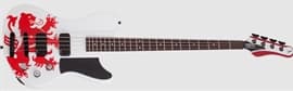 Schecter DIAMOND SERIES Simon Gallup Ultra Spitfire Gloss White with Red Lion graphic 4-String Electric Bass Guitar
