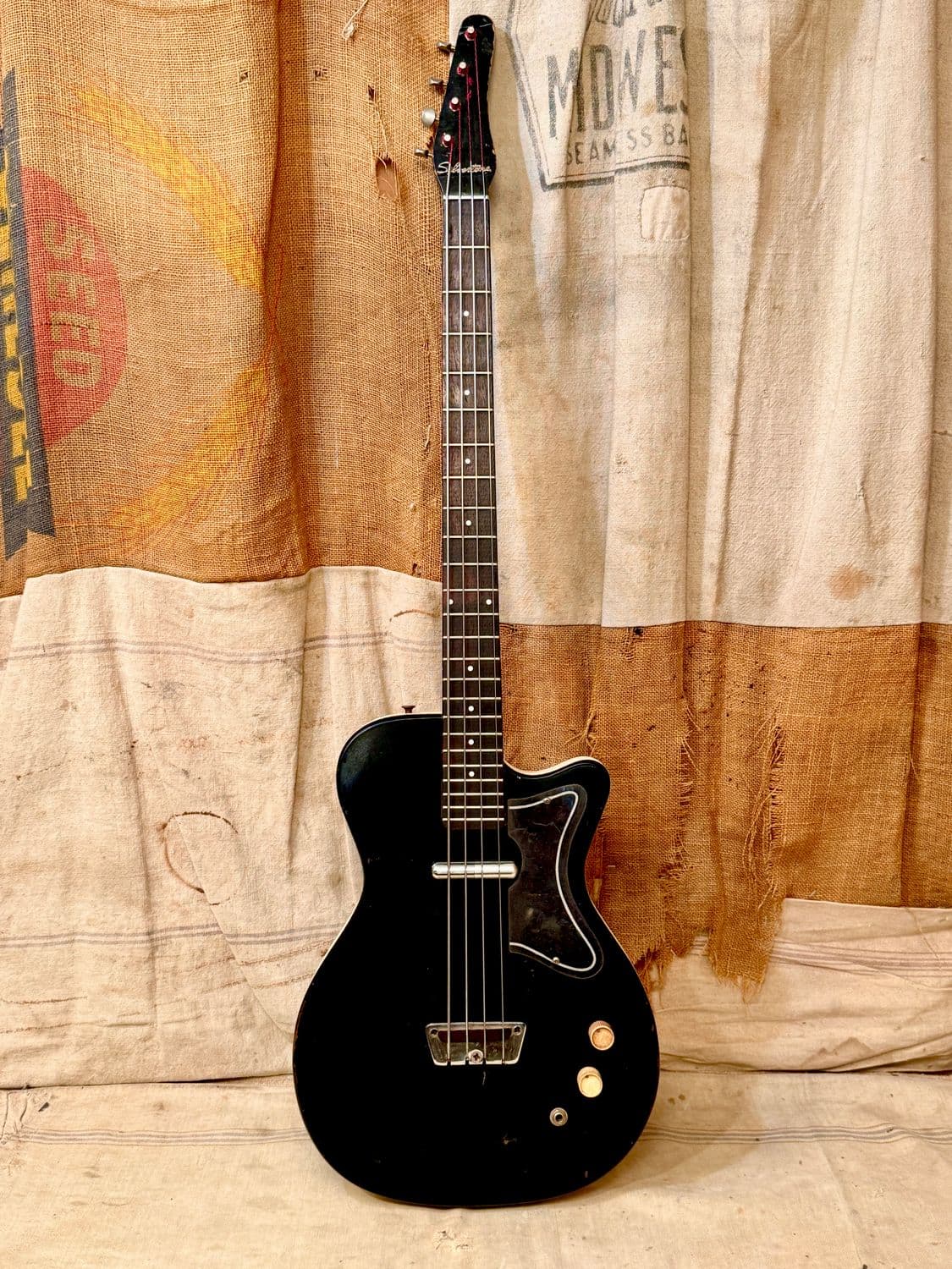 1960's Silvertone Danelectro Model #1444 Bass Guitar Black w/Dolphin HS